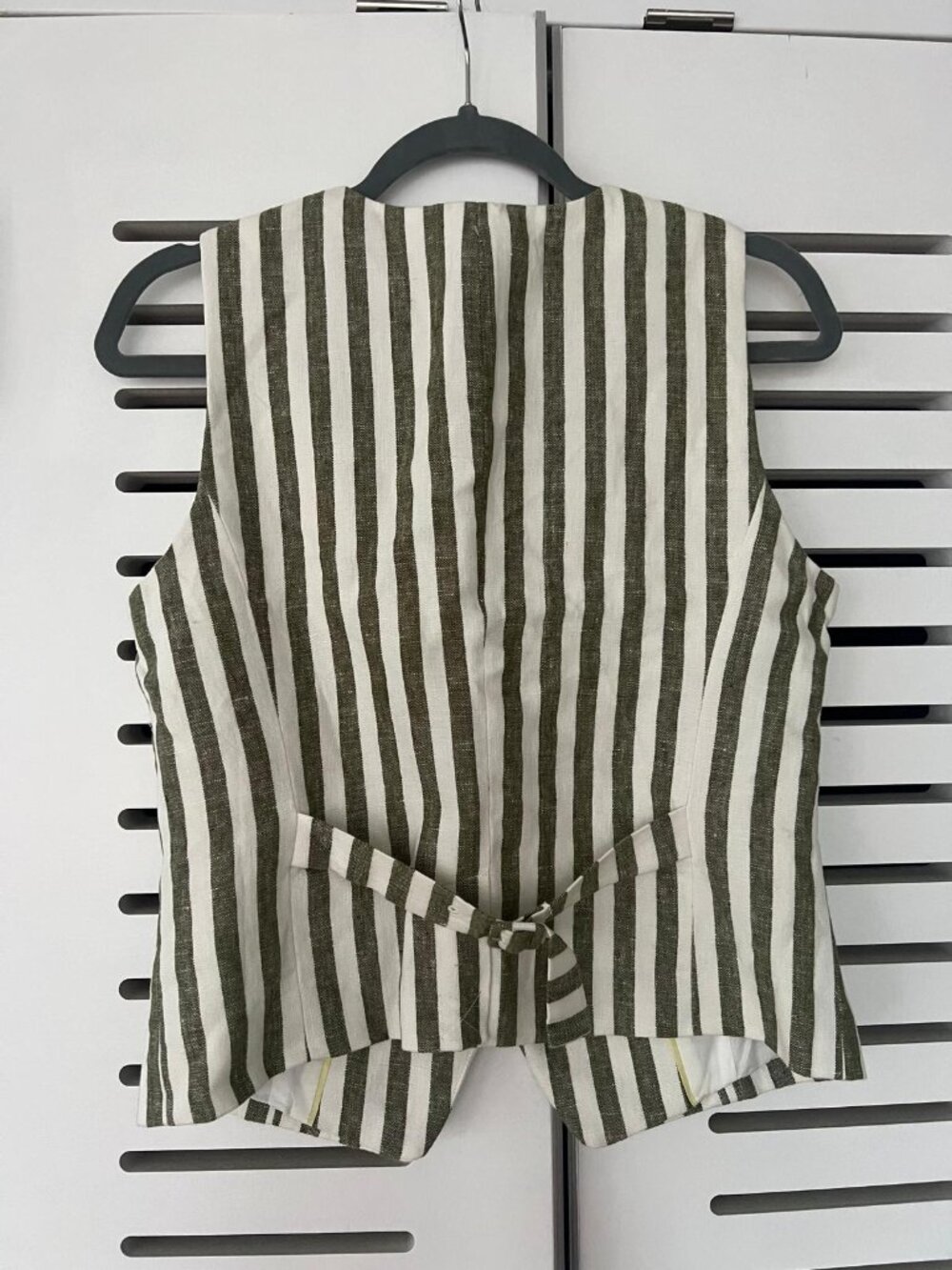 Boden Olive Ivory Stripe Linen Vest & Wide Leg Pants Set Size 8 - Picture 7 of 13
